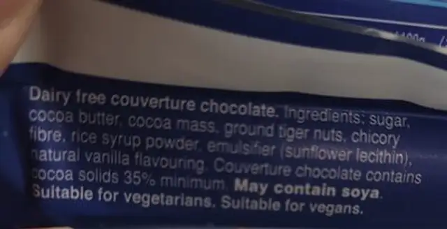 Dairy free milky way ingredients label