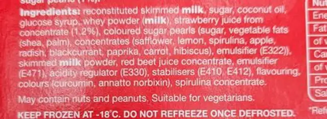 Skittels stix ingredients label
