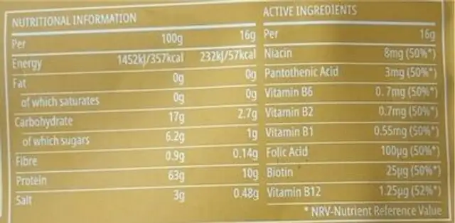 Clear vegan protein pineapple and grapefruit nutrition facts table