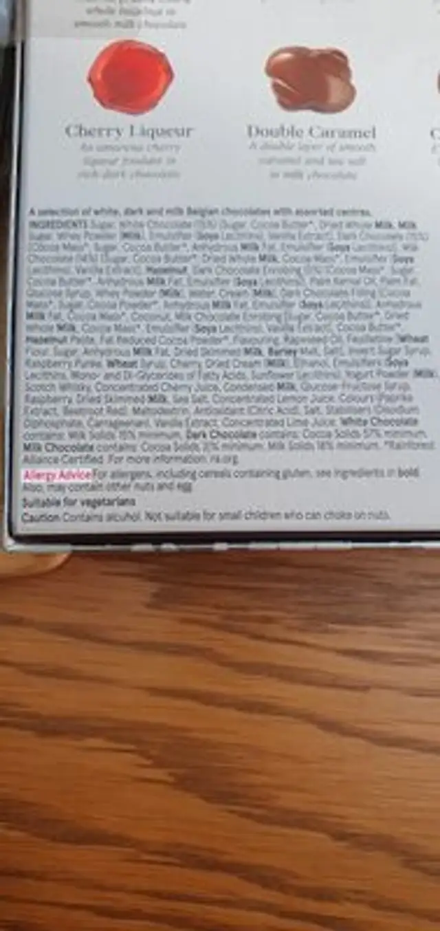 tesco belgian chocolates selection ingredients label