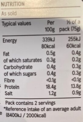 Tesco Cooked and peeled king Prawns nutrition facts table