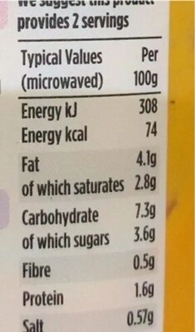 Tomato & Mascarpone pasta sauce nutrition facts table