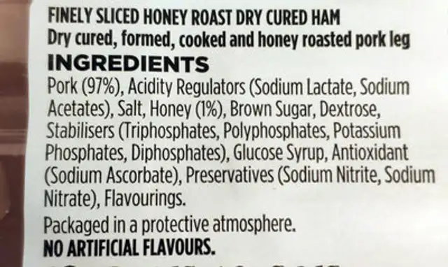 Honey Roast Dry Cured Ham ingredients label
