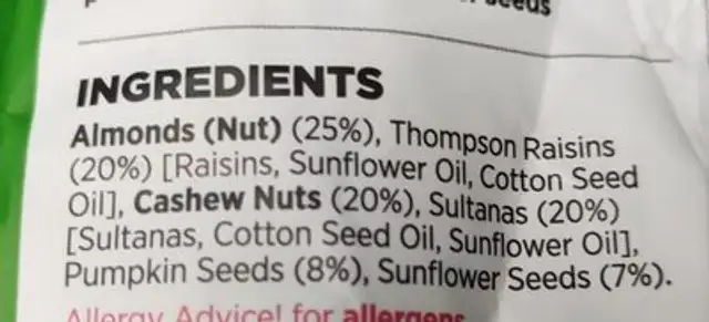 Fruit nuit seed mix ingredients label