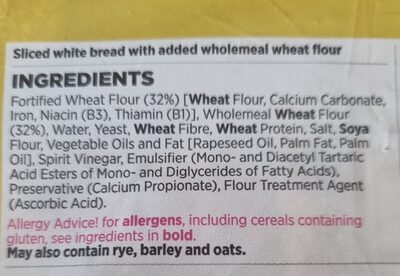 Bakery at Asda White and Wheat ingredients label