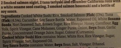 Salmon Tuna Sushi ingredients label