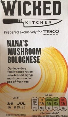 Nana’s Mushroom Bolognese front packaging