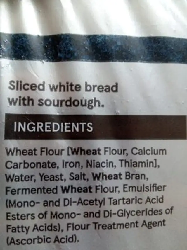 Finest White Loaf ingredients label