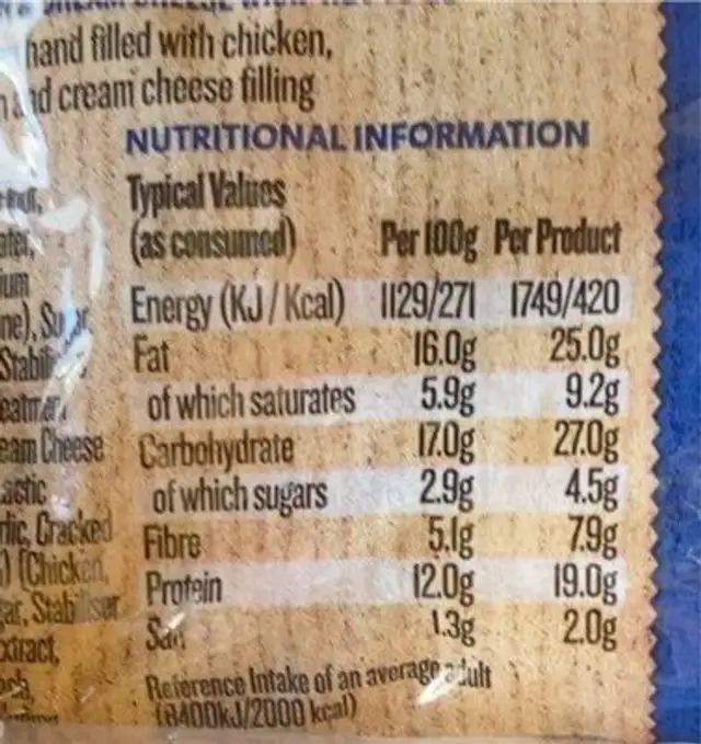 Chicken, bacon and cream cheese hot to go wrap nutrition facts table