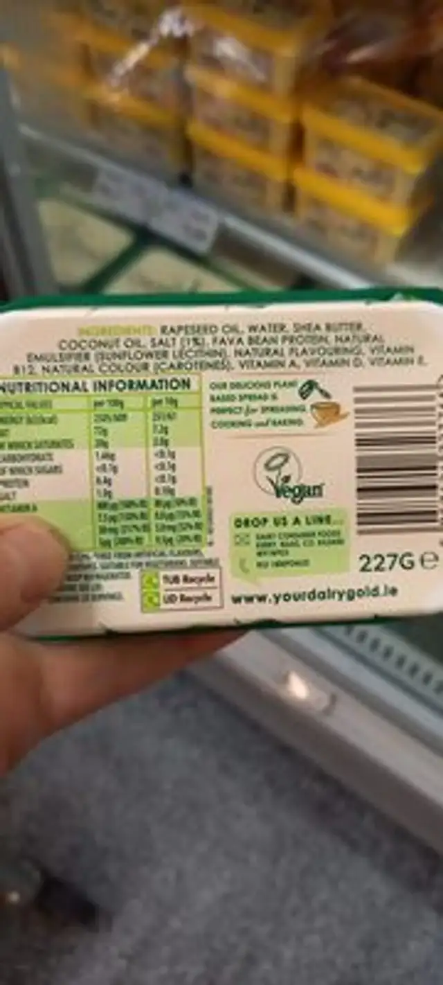 Plant based spread ingredients label