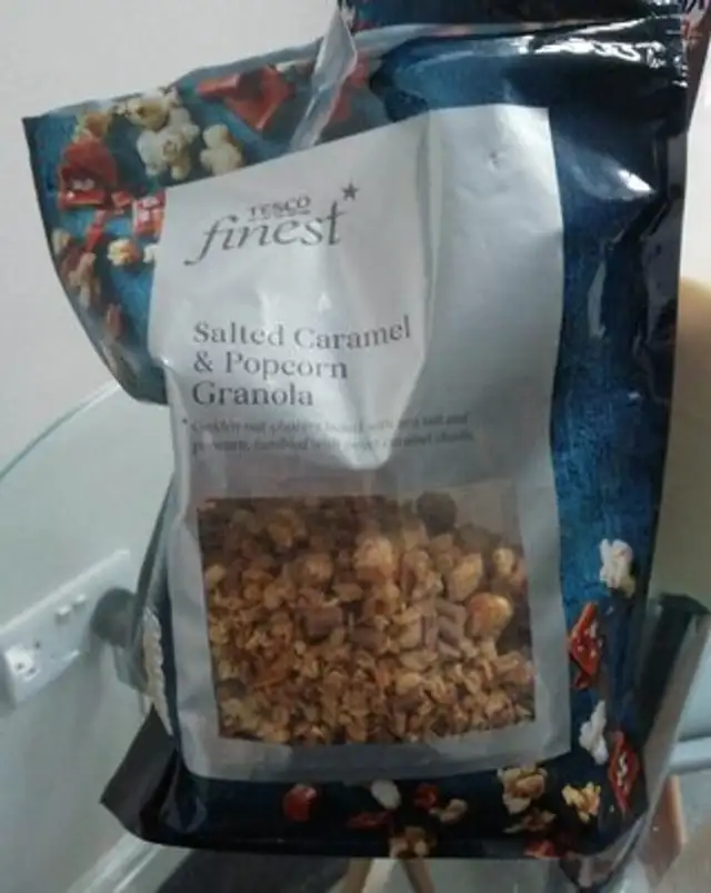 Salted caramel & pop corn granola front packaging