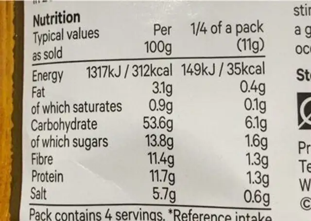 Chili con carne nutrition facts table