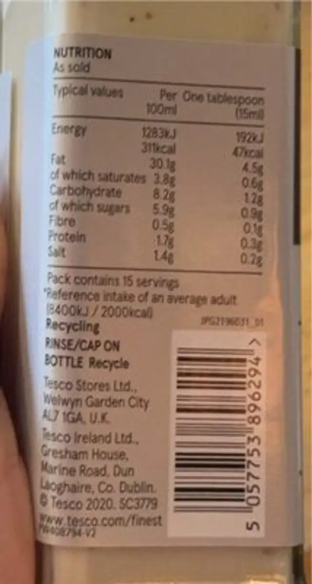 Blue cheese  dressing nutrition facts table