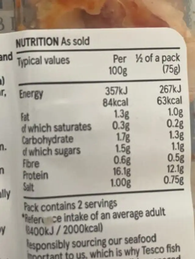 Chillie & Lime King Prawns nutrition facts table