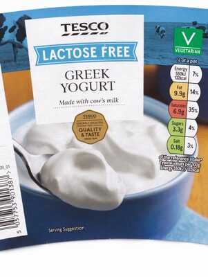 Tesco Lactose Free Greek Yogurt front packaging
