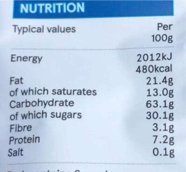 Milk chocolate Rice cakes nutrition facts table