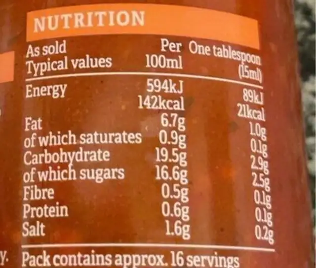 Wicked Sriracha Sauce nutrition facts table