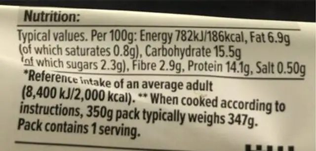 King Prawn Spaghetti nutrition facts table