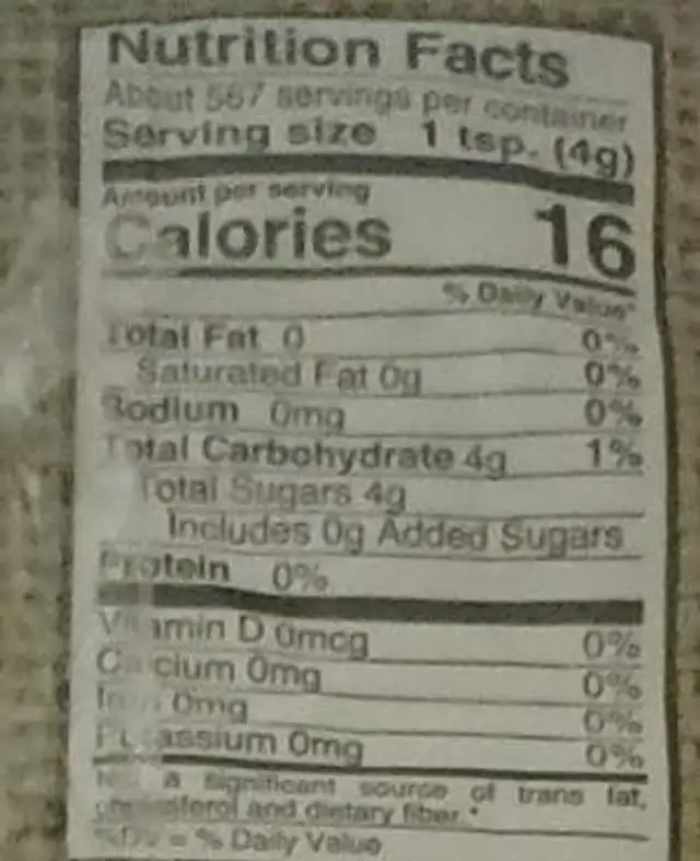 Natural turbinas sugar nutrition facts table