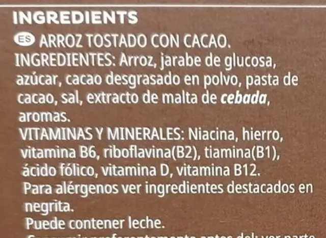 Choco krispies ingredients label