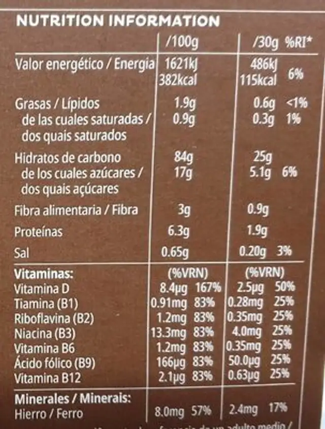 Choco krispies nutrition facts table