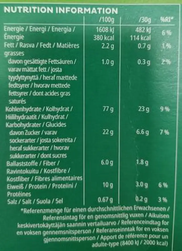 Coco Pops chocos nutrition facts table