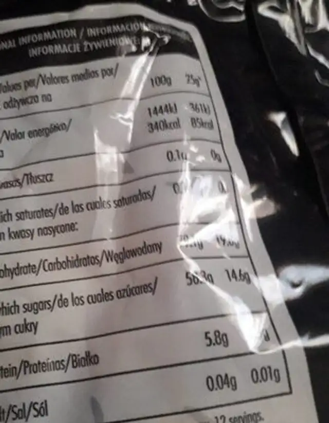 Cinema mix nutrition facts table