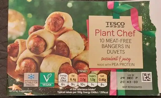 10 Meat Free Bangers in Duvets front packaging