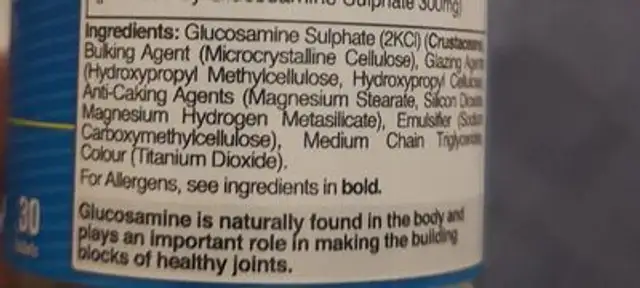 h and b gluscosamie ingredients label