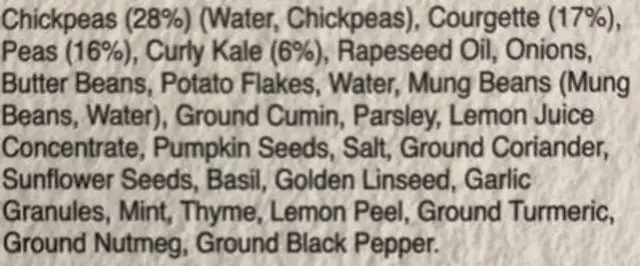 Minty Green Bites ingredients label