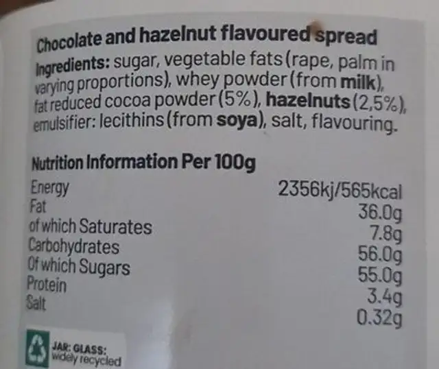 Hazelnut spread nutrition facts table