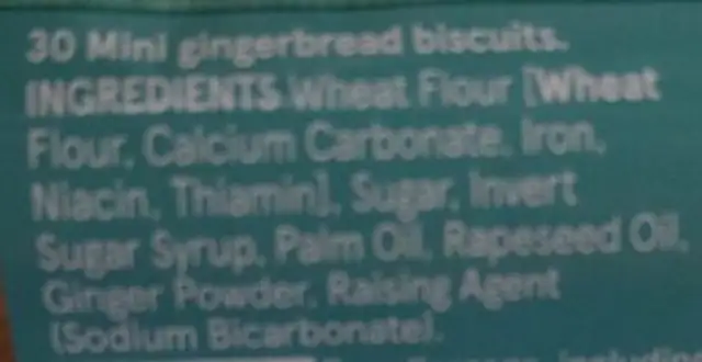 mini Easter gingerbread biscuits ingredients label