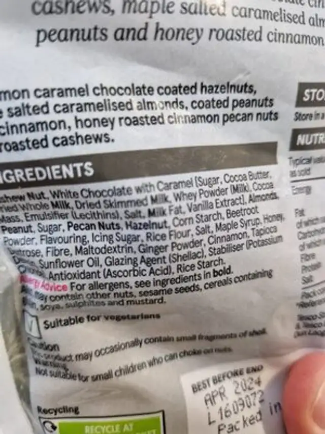 Sweet & Spiced Cinnamon Roasted Nut Selection ingredients label