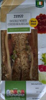 Double white cheddar and relish sandwich