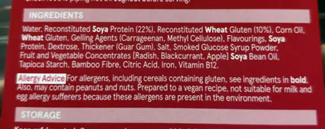Plant Chef 8 Meat-free smoky rashers ingredients label