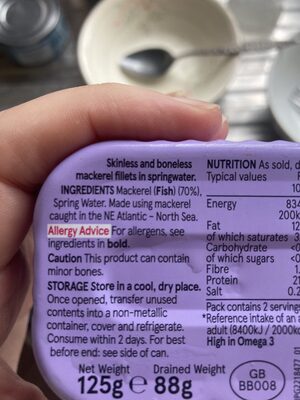 Mackerel in spring water ingredients label