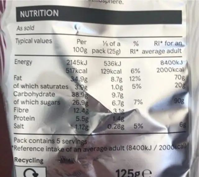 Vegtable chips caramelized onion nutrition facts table