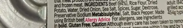 Quarter Pounders ingredients label