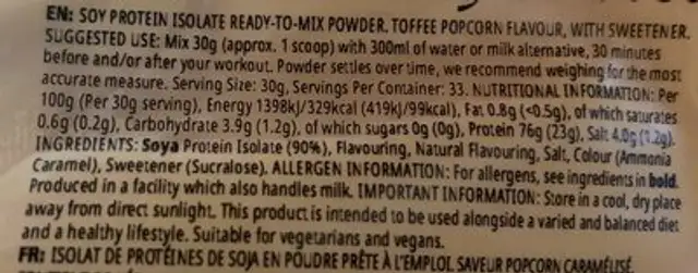 Soy protein isolate nutrition facts table