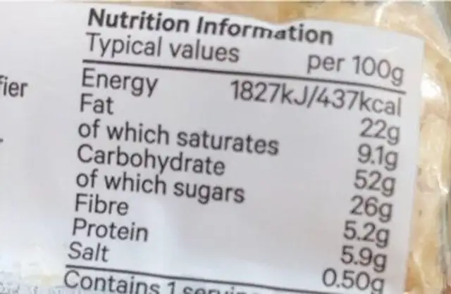 Chocolatey flapjack nutrition facts table