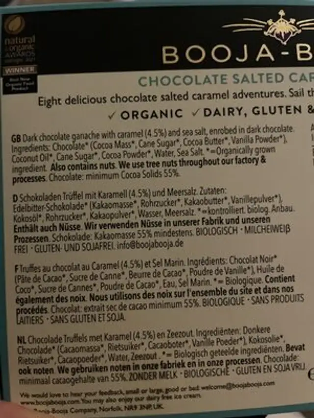 Eight chocalte salted caramel Truffles nutrition facts table