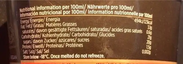 Mango & Rasberry Organic Vegan Ice Cream nutrition facts table
