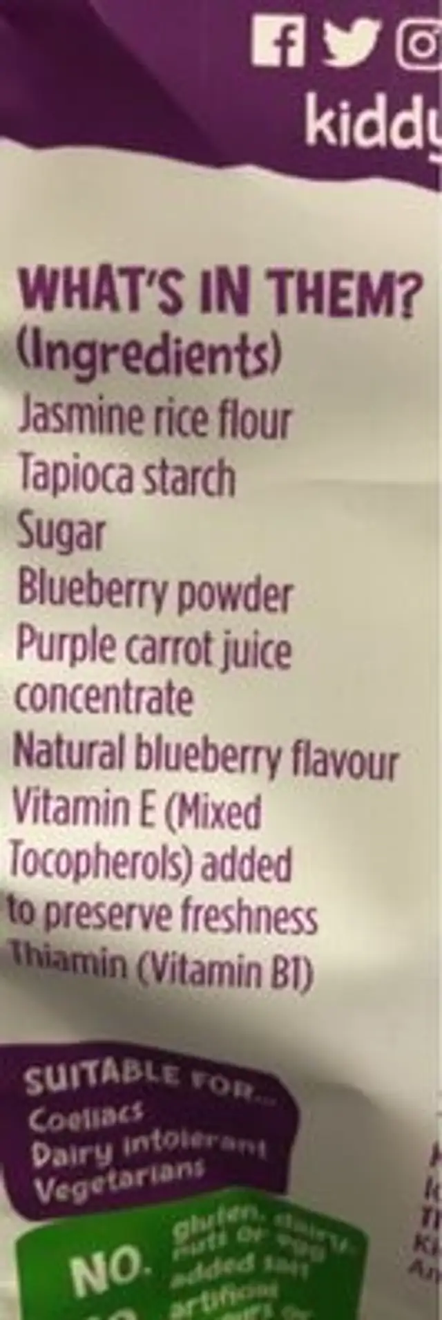 Blueberry wafers ingredients label