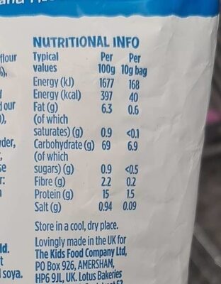 Kiddylicious Chessy Popped hoops nutrition facts table