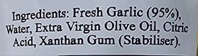 Garlic Puree ingredients label