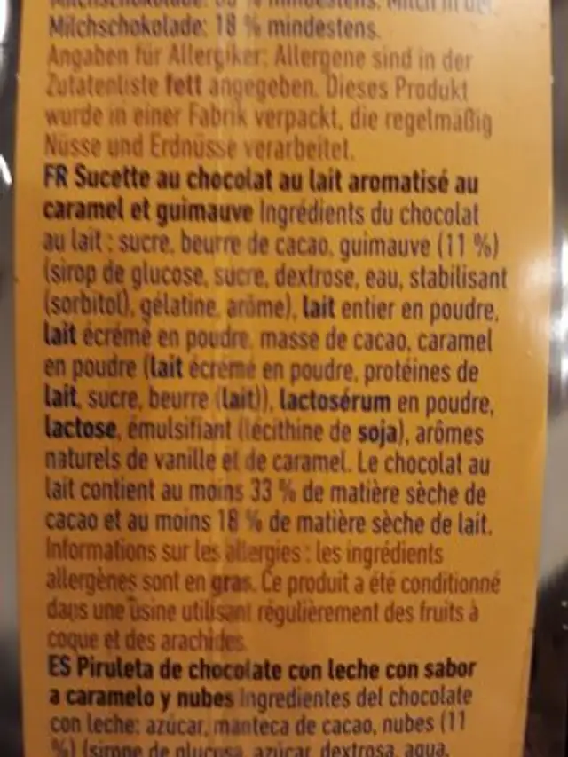 Caramel hot choc shot ingredients label