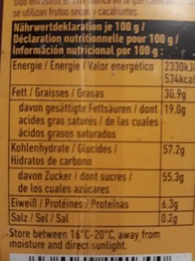 Caramel hot choc shot nutrition facts table