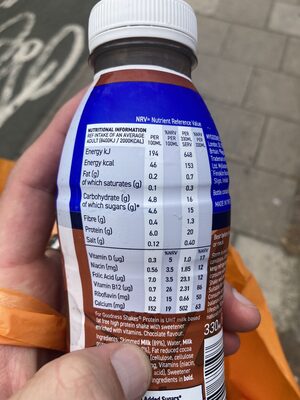 protein chocolate flavour shake nutrition facts table