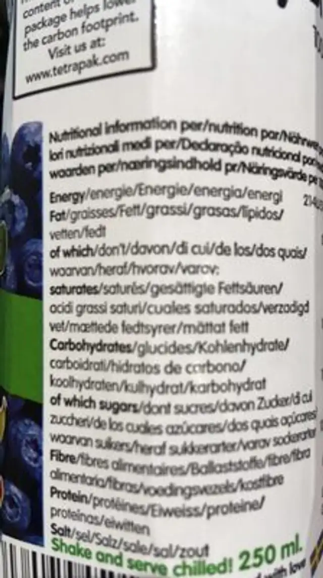 mySmoothie ingredients label