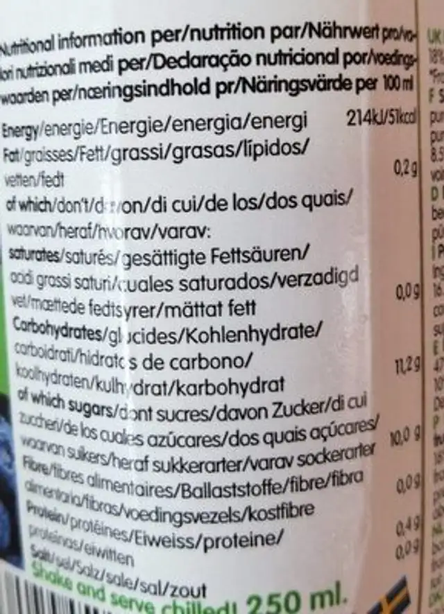 mySmoothie nutrition facts table
